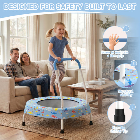 Skepphlay 28" Mini Small Trampoline w/ Handle Bar, Noiseless Jumping Mat, Safe & Sturdy Design, Baby Blue