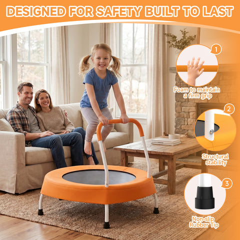 Skepphlay 28" Mini Small Indoor Trampoline w/ Handle Bar, Noiseless Jumping Mat, Safe & Sturdy Design