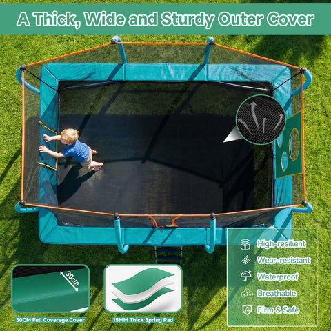 Skepphlay 10x16FT Long Rectangular Outdoor tumbling Trampoline for Kids Adult,Bounce Combo Safety w/ASIM Certified, Target Cloth, Green