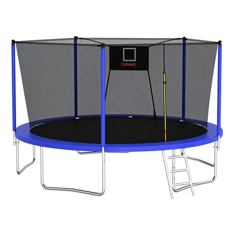 Skepphlay 14 FT Outdoor Trampoline with Safety Enclosure Net, Basketball Hoop, 5 W-Shaped Legs & Ladder, ASTM Certified for Kids Adults,Blue