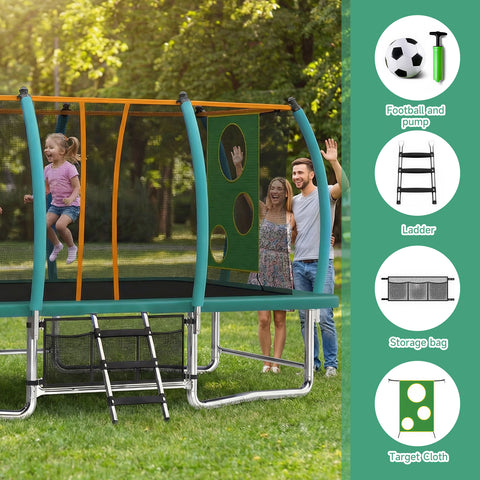 Skepphlay 10x16FT Long Rectangular Outdoor tumbling Trampoline for Kids Adult,Bounce Combo Safety w/ASIM Certified, Target Cloth, Green