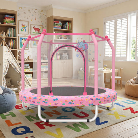 Skepphlay 55" Small Toddle Trampoline w/ Basketball Hoop, Safety Enclosure Design, Baby Round Jumping Mat, Best Gifts For Boys Girls, Pink