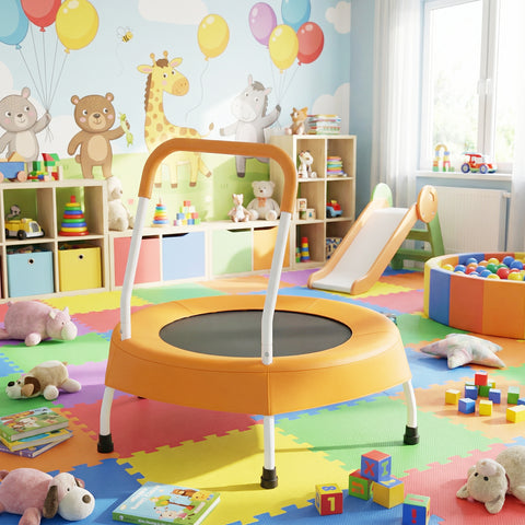 Skepphlay 28" Mini Small Indoor Trampoline w/ Handle Bar, Noiseless Jumping Mat, Safe & Sturdy Design
