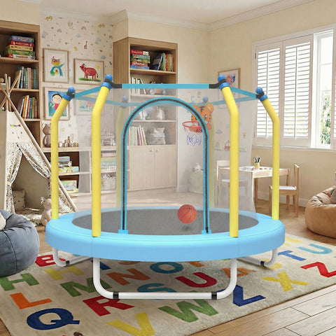 Skepphlay 55" Small Toddle Trampoline w/ Basketball Hoop, Safety Enclosure Design, Baby Round Jumping Mat, Best Gifts For Boys Girls, Orange
