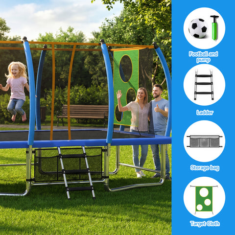Skepphlay 8x14FT Square Outdoor Trampoline for Kids Adult, Bouncing Jumping Safety Enclosure Trampoline w/ Target Cloth,Football,Blue