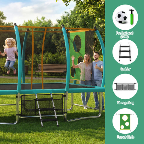 Skepphlay 8x14FT Square Outdoor Trampoline for Kids Adult, Bouncing Jumping Safety Enclosure Trampoline w/ Target Cloth,Football,Green 8x14FT Square Outdoor Trampoline for Kids Adult, Bouncing Jumping Safety Enclosure Trampoline,Football,Green