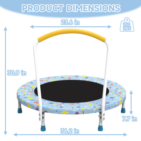 Skepphlay 36" Foldable Toddler Trampoline w/ Adjustable Handlebar for Kids 1-6 Ages, Safe & Sturdy Design, Baby Blue