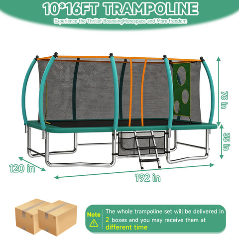 Skepphlay 10x16FT Long Rectangular Outdoor tumbling Trampoline for Kids Adult,Bounce Combo Safety w/ASIM Certified, Target Cloth, Green