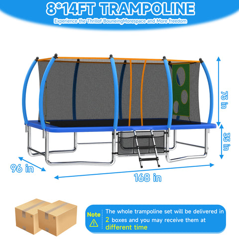 Skepphlay 8x14FT Square Outdoor Trampoline for Kids Adult, Bouncing Jumping Safety Enclosure Trampoline w/ Target Cloth,Football,Blue