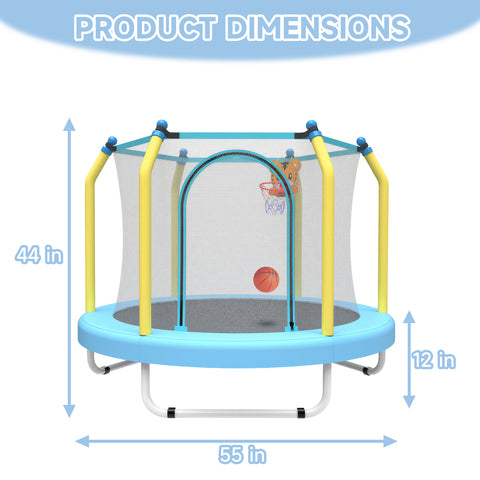 Skepphlay 55" Small Toddle Trampoline w/ Basketball Hoop, Safety Enclosure Design, Baby Round Jumping Mat, Best Gifts For Boys Girls, Orange