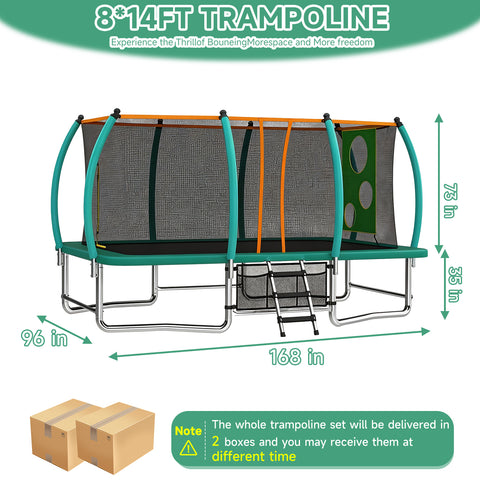 Skepphlay 8x14FT Square Outdoor Trampoline for Kids Adult, Bouncing Jumping Safety Enclosure Trampoline w/ Target Cloth,Football,Green 8x14FT Square Outdoor Trampoline for Kids Adult, Bouncing Jumping Safety Enclosure Trampoline,Football,Green