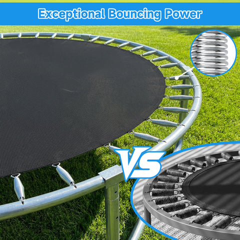 Skepphlay 8 FT Outdoor Trampoline w/ Basketball Hoop, 2 Steps Ladder and Safe Enclosure Net, Recreational Trampoline for Kids, Adults, Blue