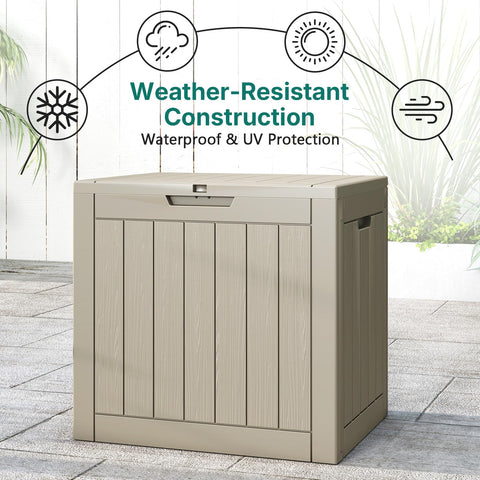 Skepphlay 30 Gallon Deck Box Outdoor Waterproof, Outdoor Storage Box Lockable, Resin Storage Bin for Package Delivery, Garden Tools, Patio Cushions (Beige)
