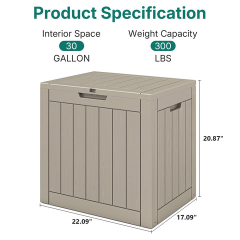 Skepphlay 30 Gallon Deck Box Outdoor Waterproof, Outdoor Storage Box Lockable, Resin Storage Bin for Package Delivery, Garden Tools, Patio Cushions (Beige)
