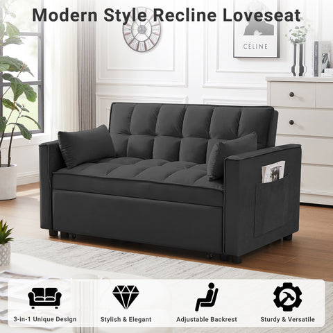 3 in 1 Convertible Couch, Pull Out Sofa Bed with 3-Level Adjustable Backrest, Sleeper Loveseat with Storage and Pillows, Modern Recliner for Living Room Apartment Office