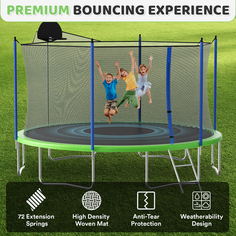 Trampoline Outdoor for Kids and Adults, Large Heavy Duty Round Trampoline with Basketball Hoop, Enclosure Net for Backyard, ASTM Approved