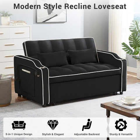 Pull Out Couch Bed with Cup Holders & Phone Holder, 3 in 1 Convertible Sofa, Sleeper Loveseat with 3-Level Adjustable Backrest, Modern Recliner for Living Room Apartment Office