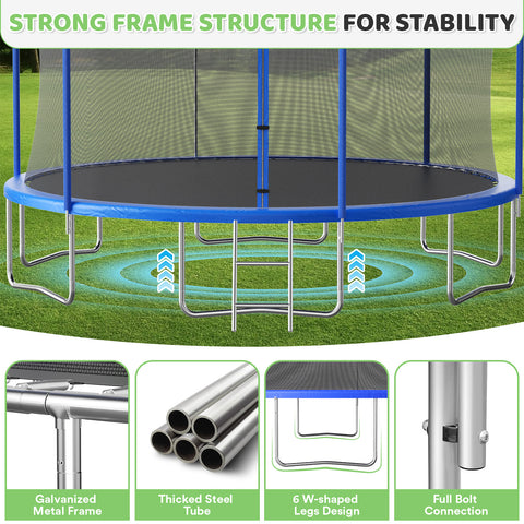 Trampoline Outdoor for Kids and Adults, Large Heavy Duty Round Trampoline with Basketball Hoop, Enclosure Net for Backyard, ASTM Approved