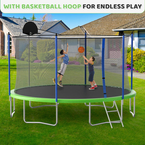 Trampoline Outdoor for Kids and Adults, Large Heavy Duty Round Trampoline with Basketball Hoop, Enclosure Net for Backyard, ASTM Approved